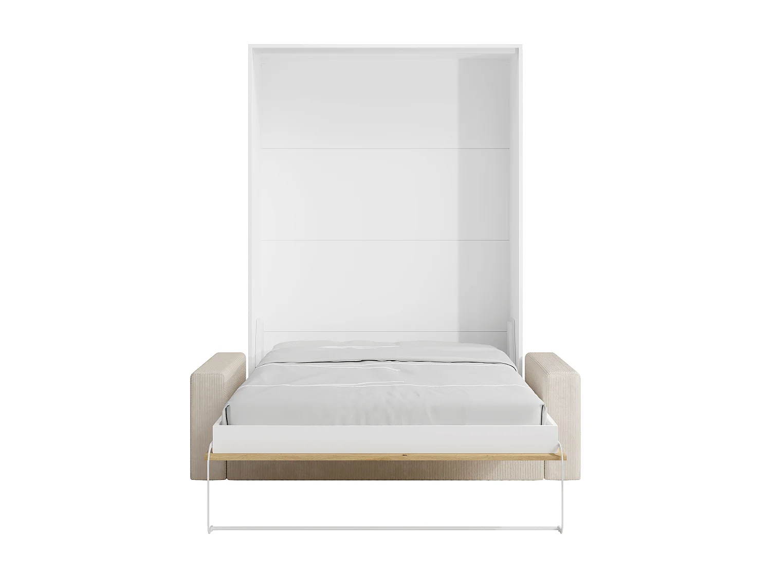 Letto a scomparsa 160 x 200 cm - Apertura verticale manuale - Colore: Naturale e bianco + Materasso + Divano - BEGANIO