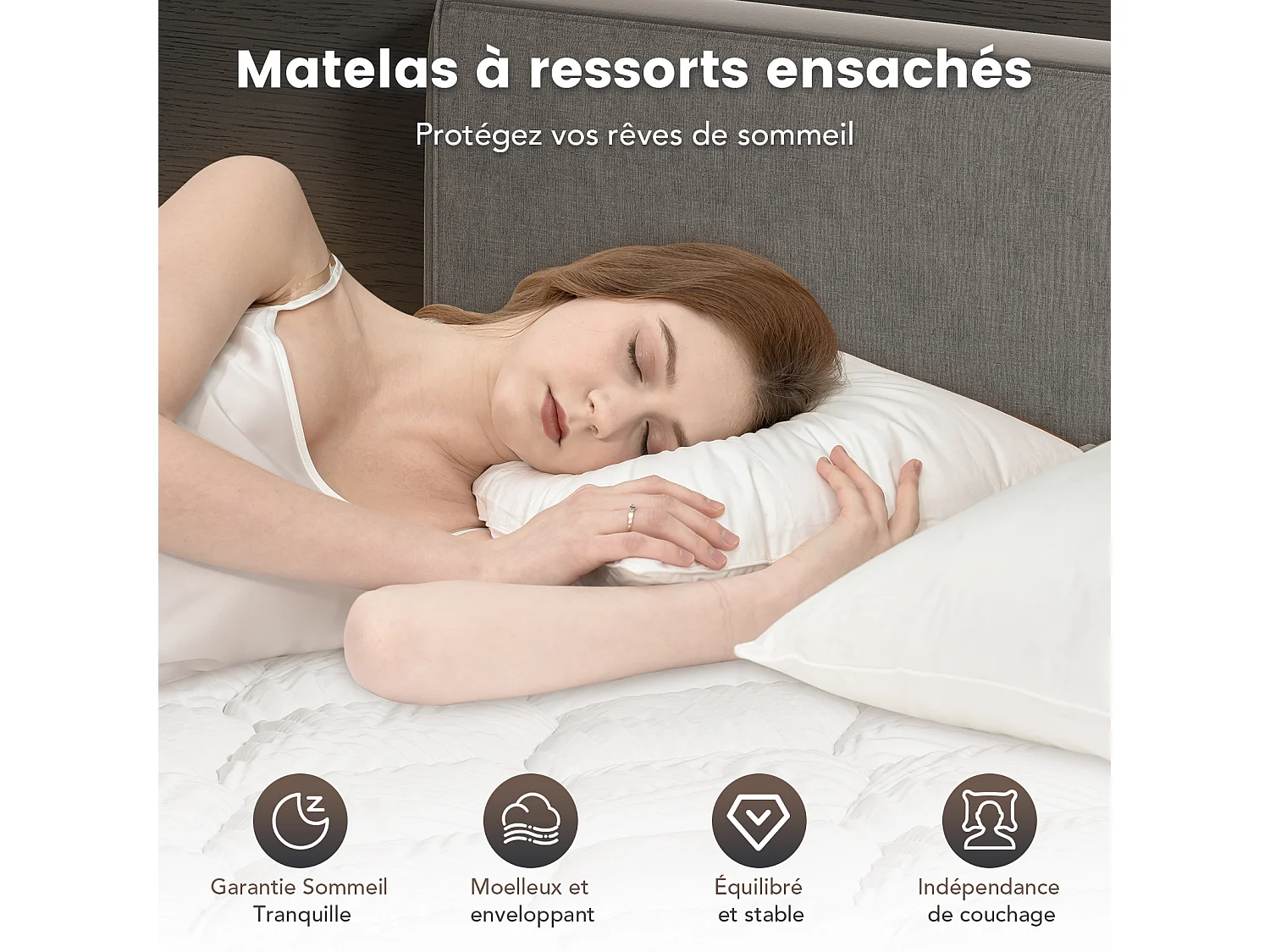 Matelas 80 x 200 cm ressorts ensachés 7 zones, soutien ferme H3, mousse confort ép. 25 cm - HOMAVO