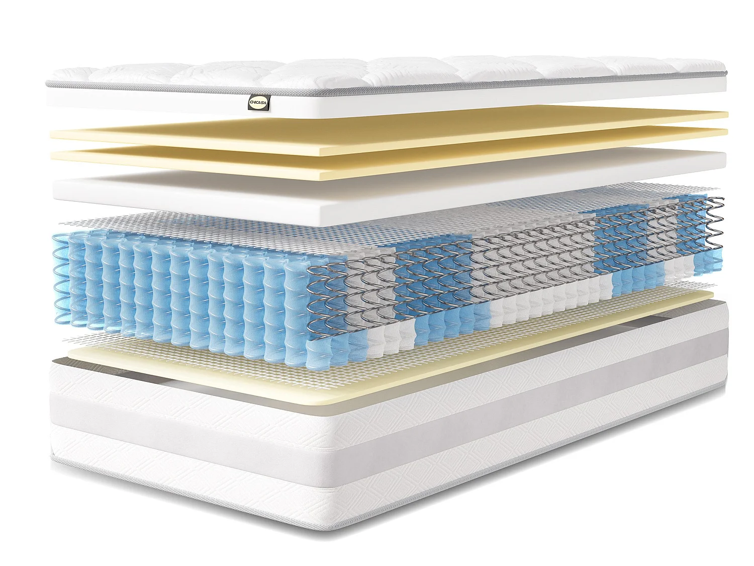Matelas 120 x 200 cm ressorts ensachés 7 zones, soutien ferme H3, mousse confort ép. 25 cm - HOMAVO