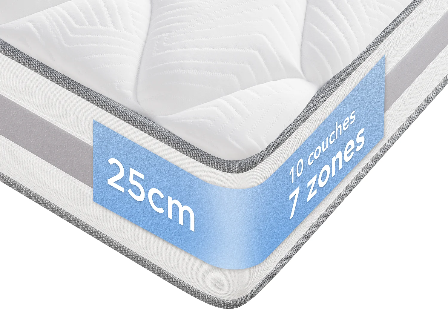 Matelas 120 x 200 cm ressorts ensachés 7 zones, soutien ferme H3, mousse confort ép. 25 cm - HOMAVO