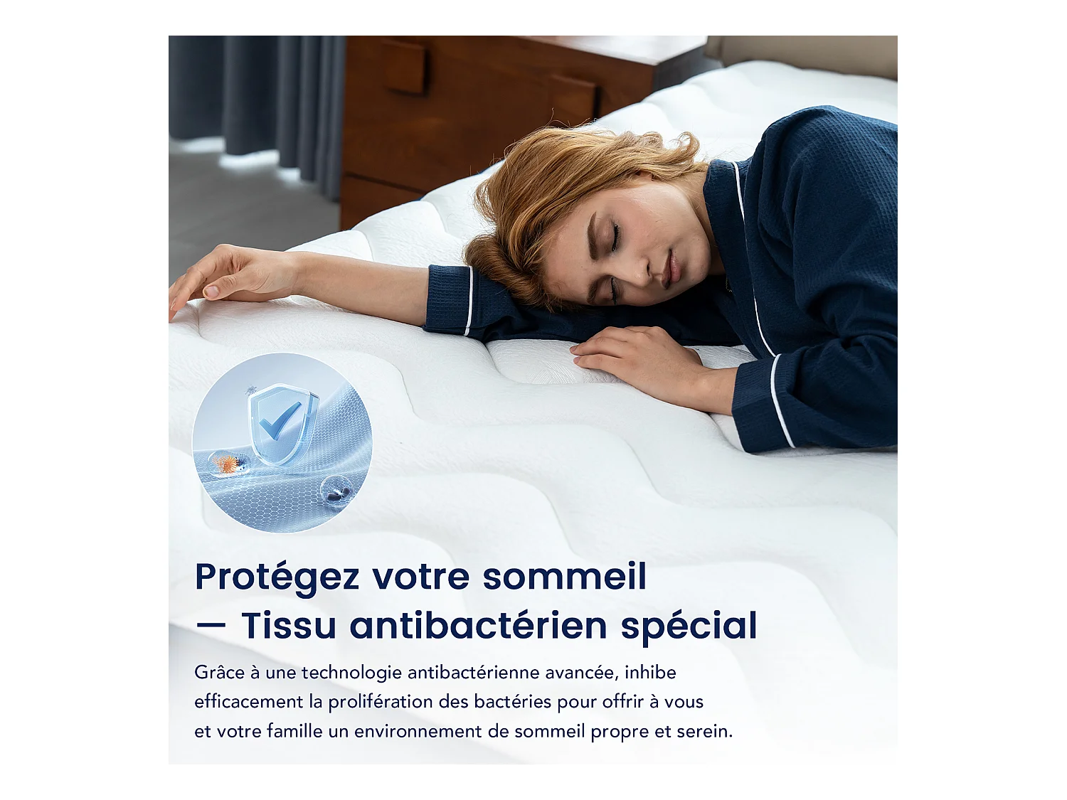 Matelas grand confort 90x200 cm – épaisseur 22 cm – 7 zones de confort – soutien équilibré