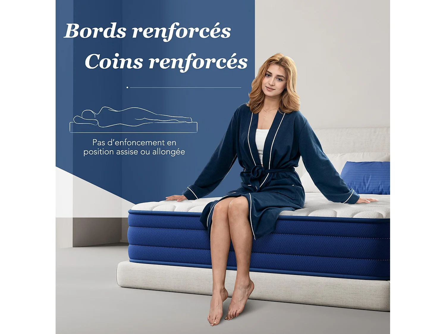 Matelas grand confort 140x190 cm – épaisseur 22 cm – 7 zones de confort – soutien équilibré