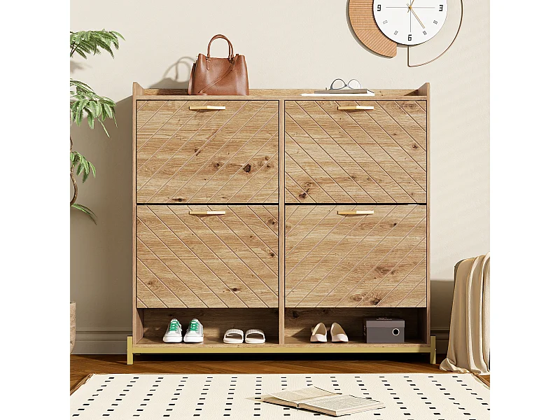 Meuble à chaussures en bois avec 4 tiroirs rabattables, meuble en bois, 108,5x24x100 cm