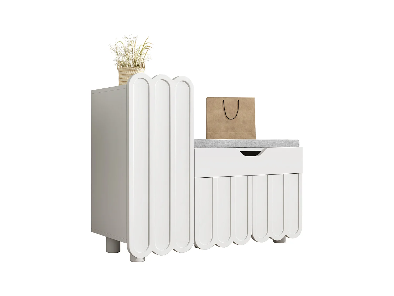 Meuble à chaussures blanc 90x35x74,5 cm avec 3 portes et 1 tiroir, banc à chaussures intégré