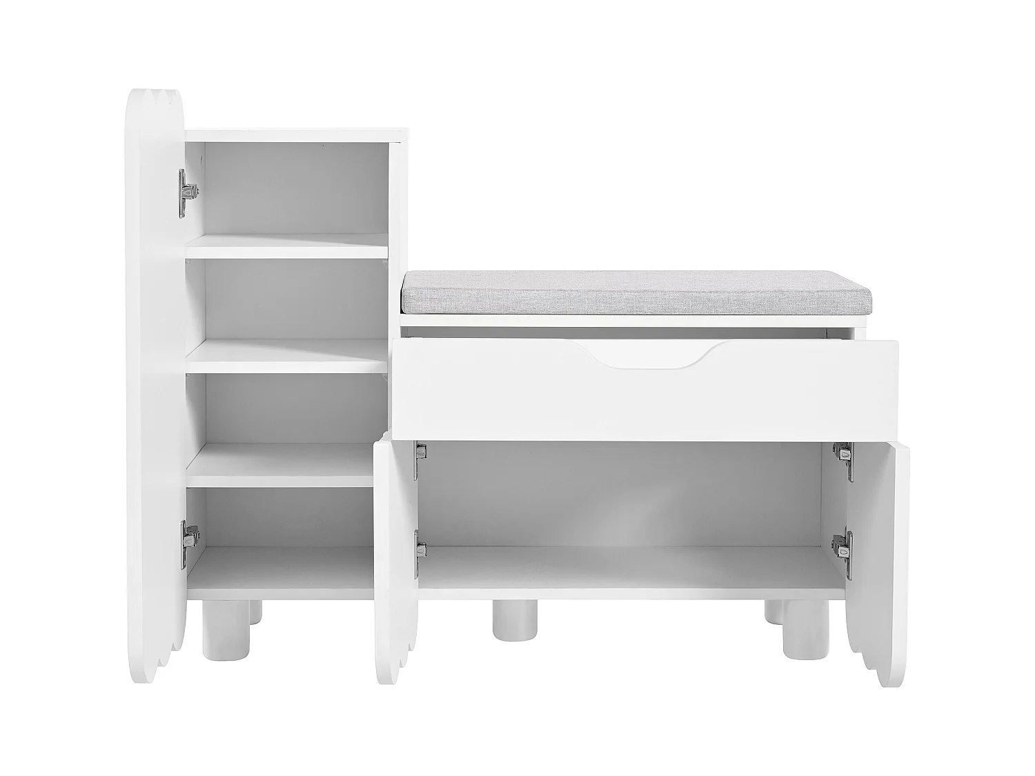 Meuble à chaussures blanc 90x35x74,5 cm avec 3 portes et 1 tiroir, banc à chaussures intégré