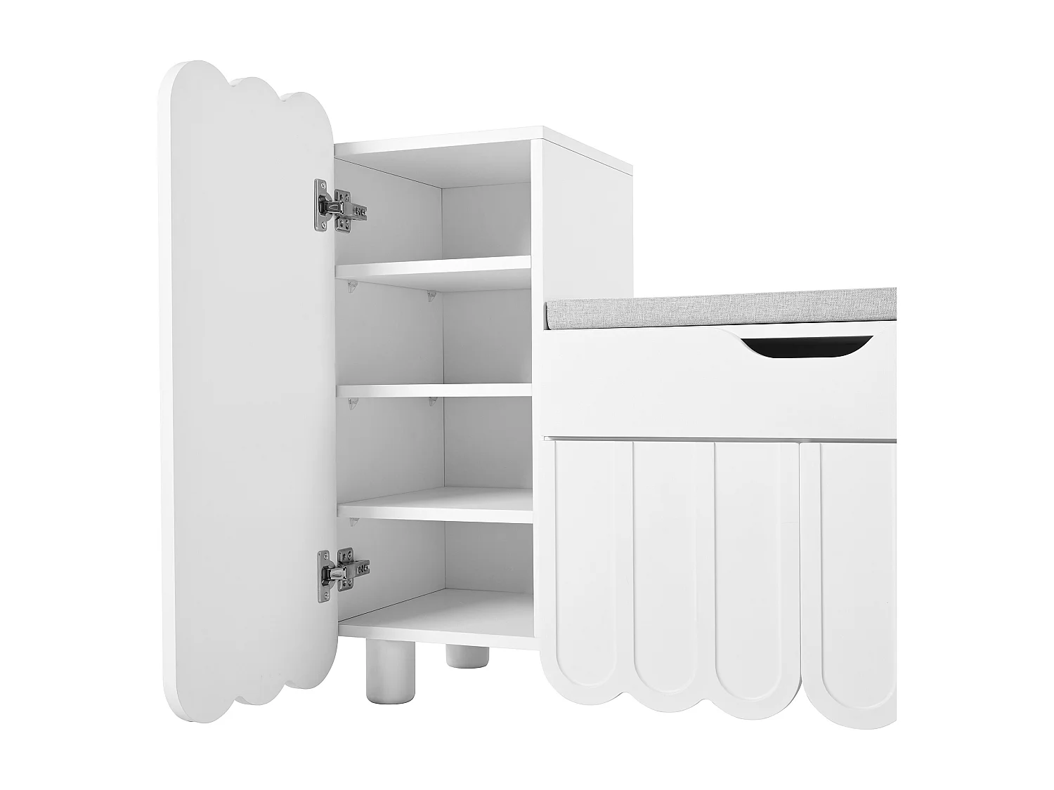 Sapateira branca 90x35x74,5 cm com 3 portas e 1 gaveta, sapateira embutida, estilo simples