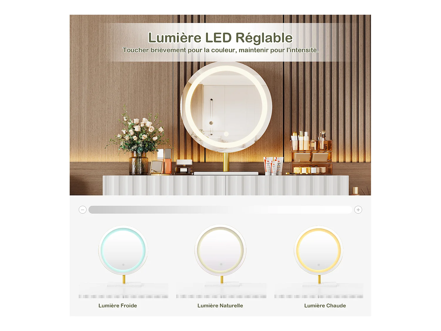 Moderne kaptafel met LED-spiegel en 3 lades - 100 x 40 x 127 cm - wit