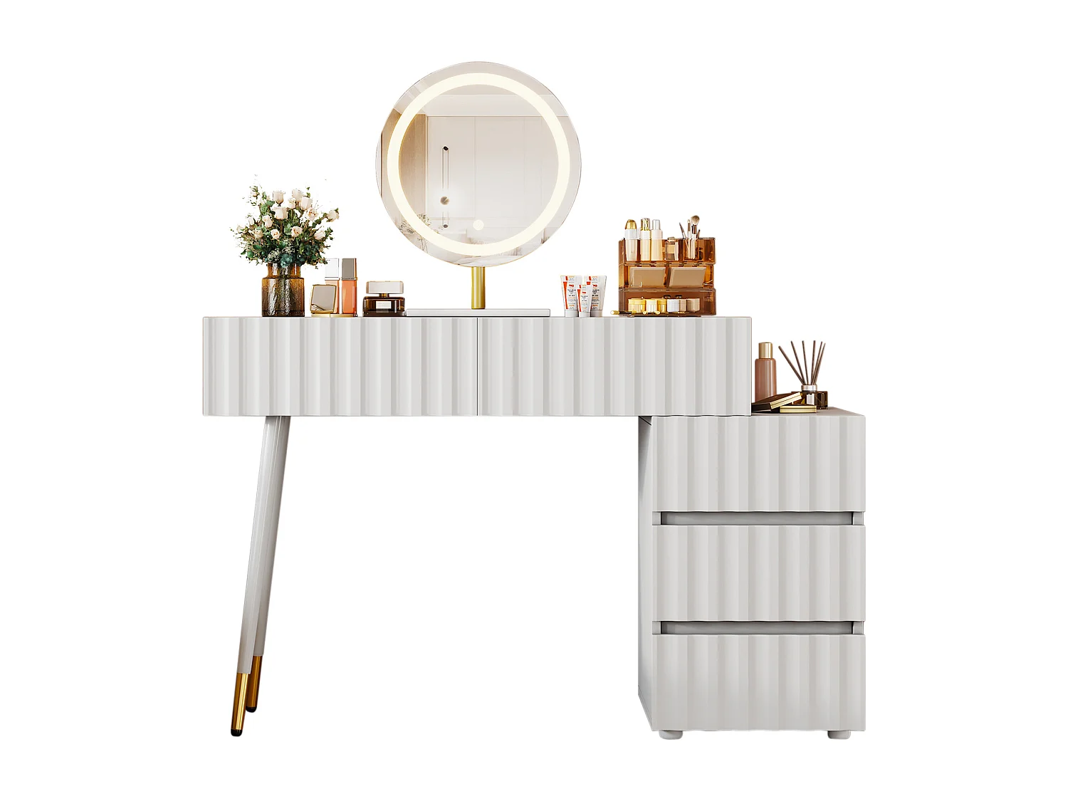 Coiffeuse moderne avec miroir LED avec 3 tiroirs - 100 x 40 x 127 cm - blanc