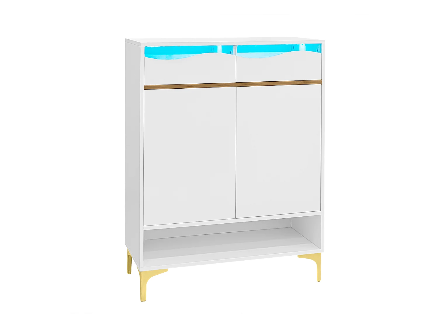 Zapatero moderno con 2 cajones y 2 puertas 80×35×105 cm Gran espacio de almacenaje con luces LED Blanco