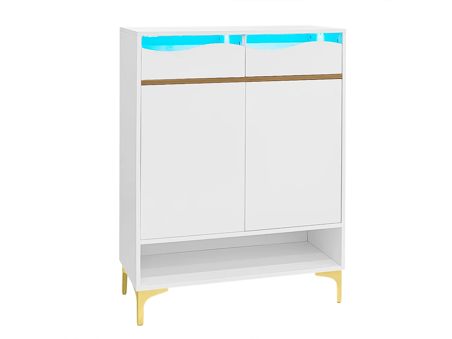 Meuble à chaussures Blanc lumières LED avec 2 tiroirs et 2 portes 80×35×105 cm Grand espace de rangement