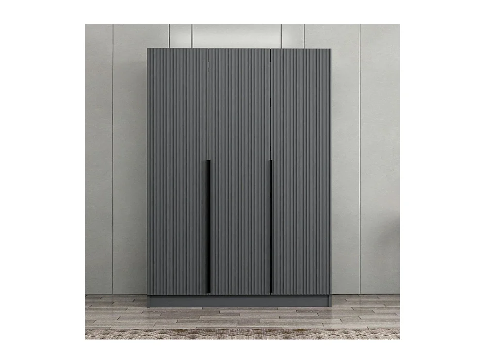 Armadio Kale 3 ante battenti effetto cannettato antracite 135x52x210H – Eleganza e capienza