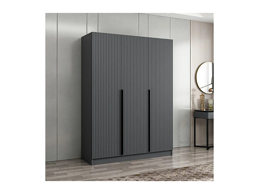 Armadio Kale 3 ante battenti effetto cannettato antracite 135x52x210H – Eleganza e capienza