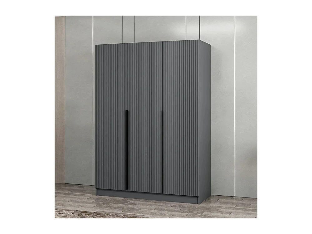 Armadio Kale 3 ante battenti effetto cannettato antracite 135x52x210H – Eleganza e capienza