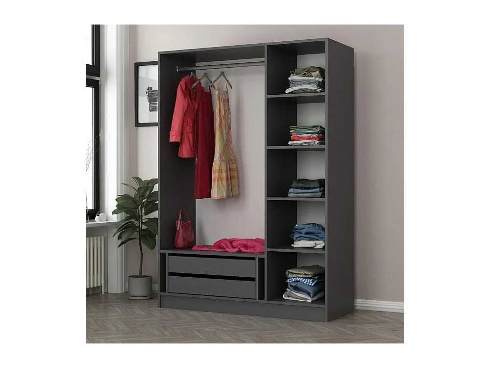 Armadio Kale 3 ante battenti effetto cannettato antracite 135x52x210H – Eleganza e capienza