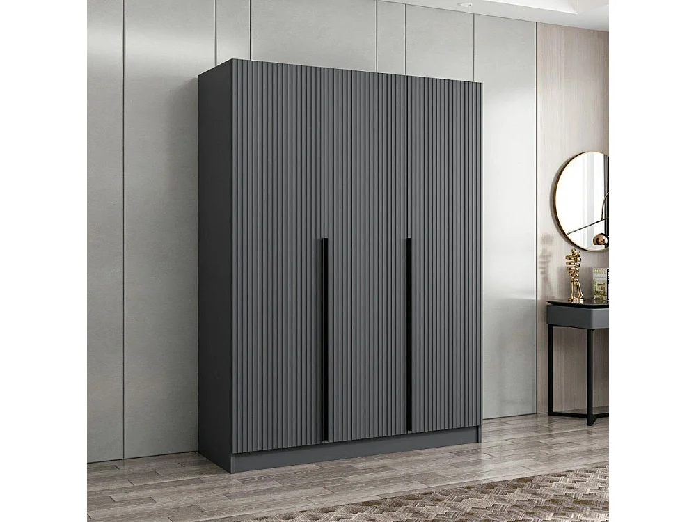 Armadio Kale 3 ante battenti effetto cannettato antracite 135x52x210H – Eleganza e capienza