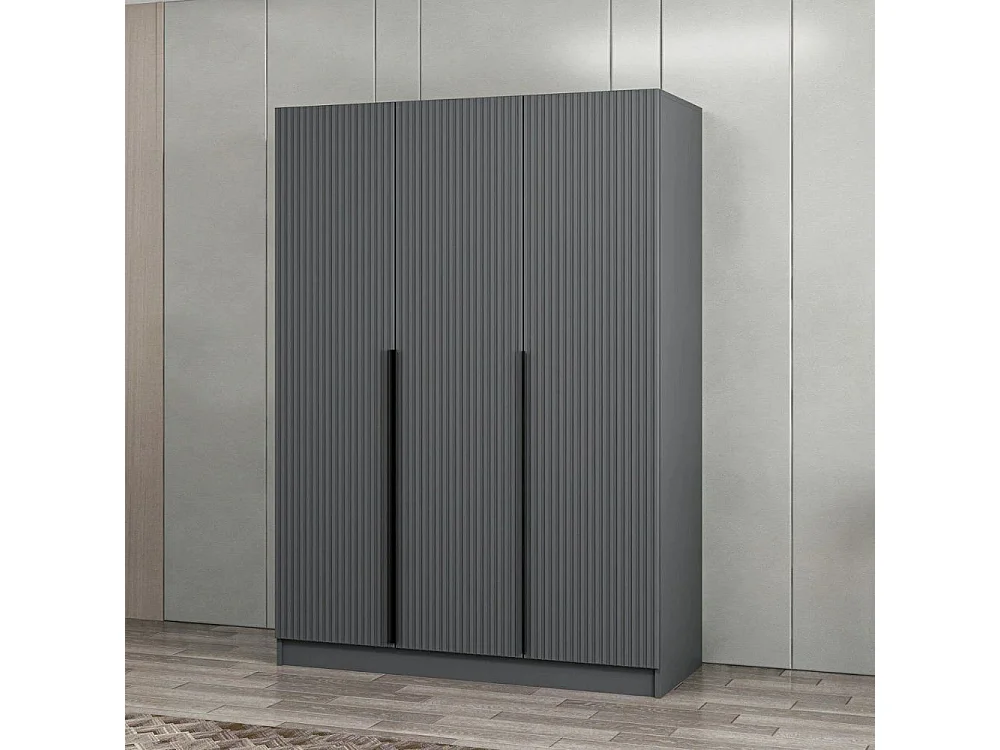 Armadio Kale 3 ante battenti effetto cannettato antracite 135x52x210H – Eleganza e capienza
