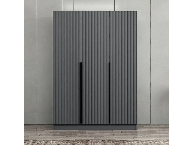 Armadio Kale 3 ante battenti effetto cannettato antracite 135x52x210H – Eleganza e capienza