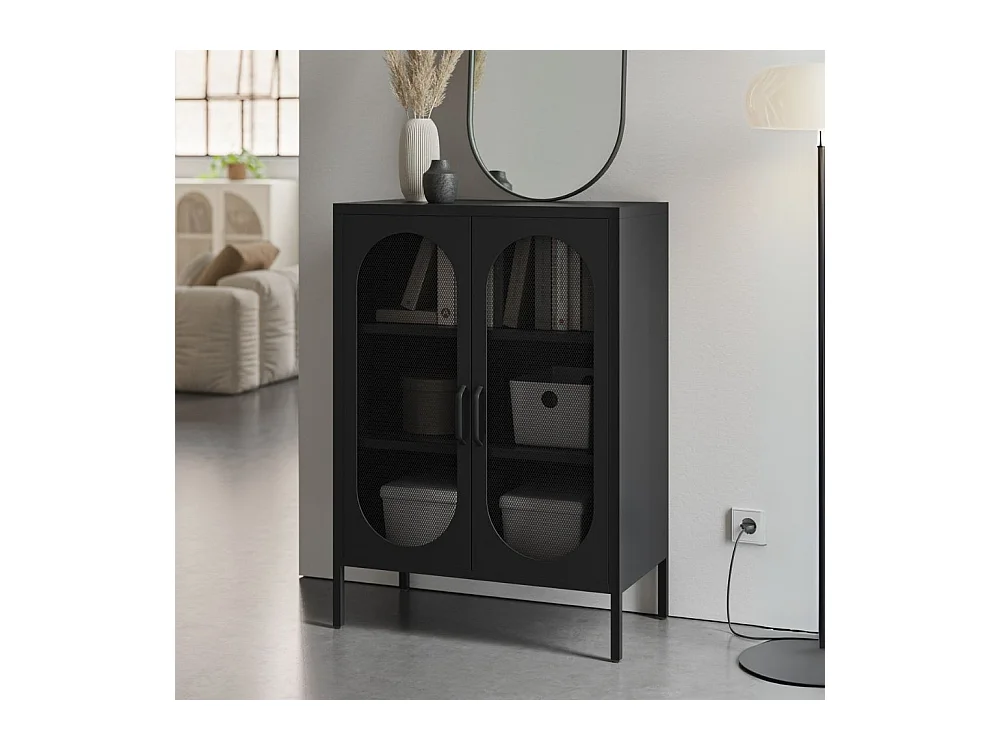 Mobile in metallo Diora nero con ante reticolate 70x40x100H – Design industriale, anima versatile