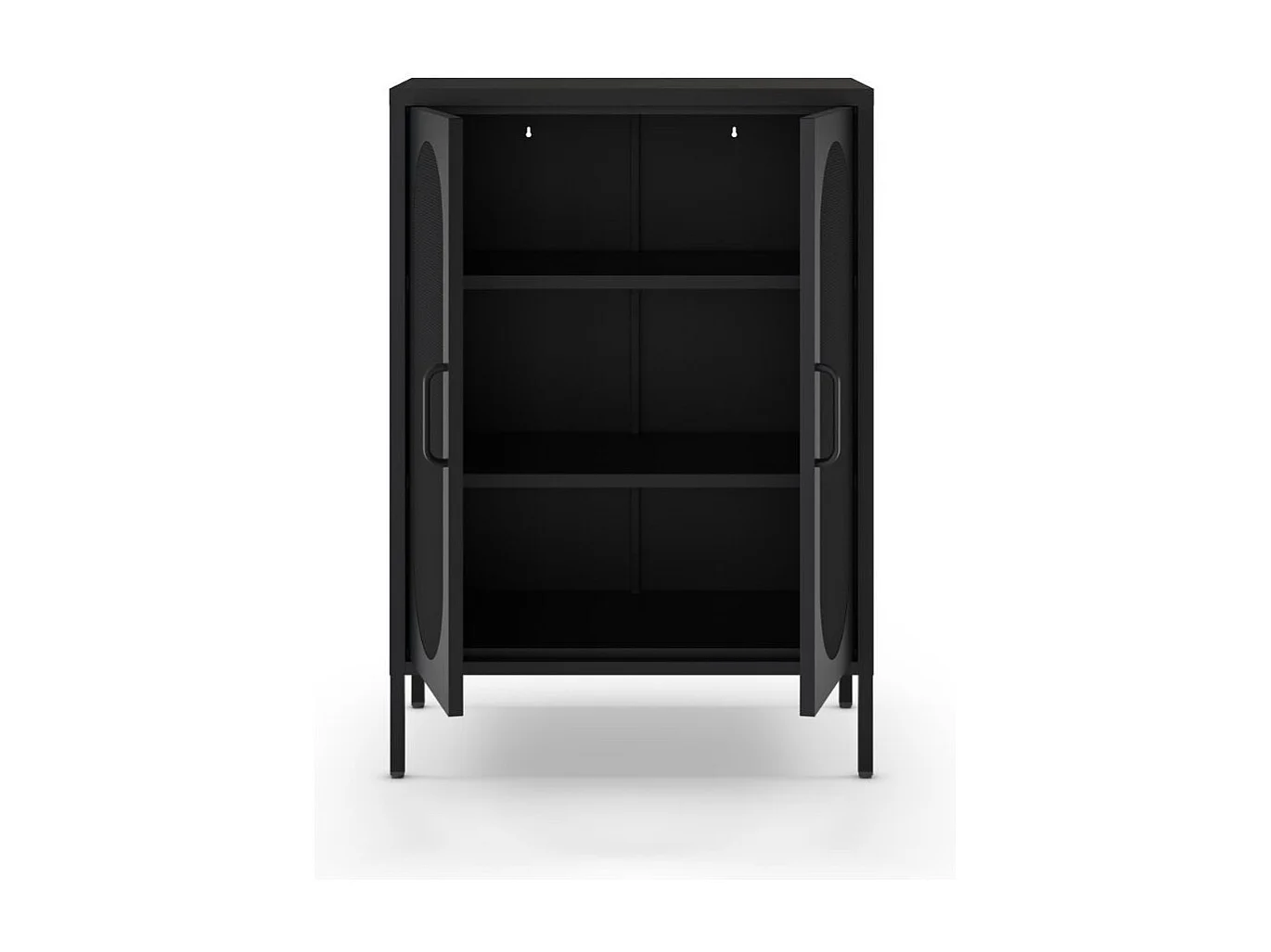 Mobile in metallo Diora nero con ante reticolate 70x40x100H – Design industriale, anima versatile