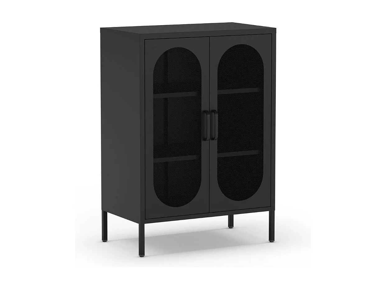 Mobile in metallo Diora nero con ante reticolate 70x40x100H – Design industriale, anima versatile