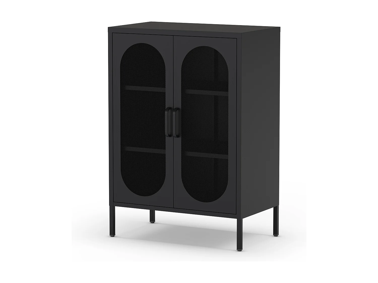 Mobile in metallo Diora nero con ante reticolate 70x40x100H – Design industriale, anima versatile