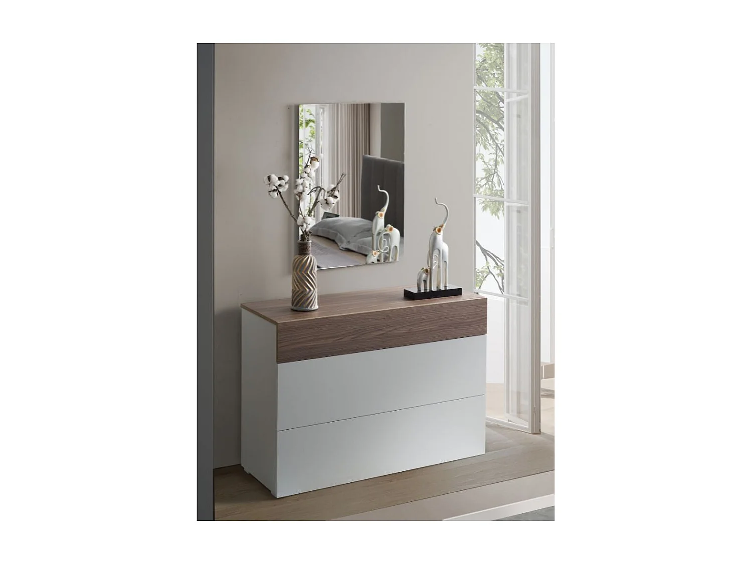 Camera da letto Amor bianco e grigio con armadio 6 ante specchiato e letto contenitore – Eleganza Moderna