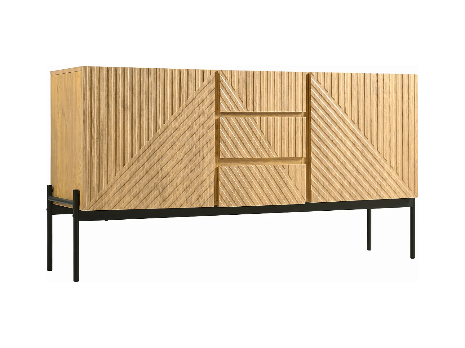 Ladekast van natuurlijk hout met 3 lades en 2 deuren, afmetingen: 75x40x140 Functioneel meubilair