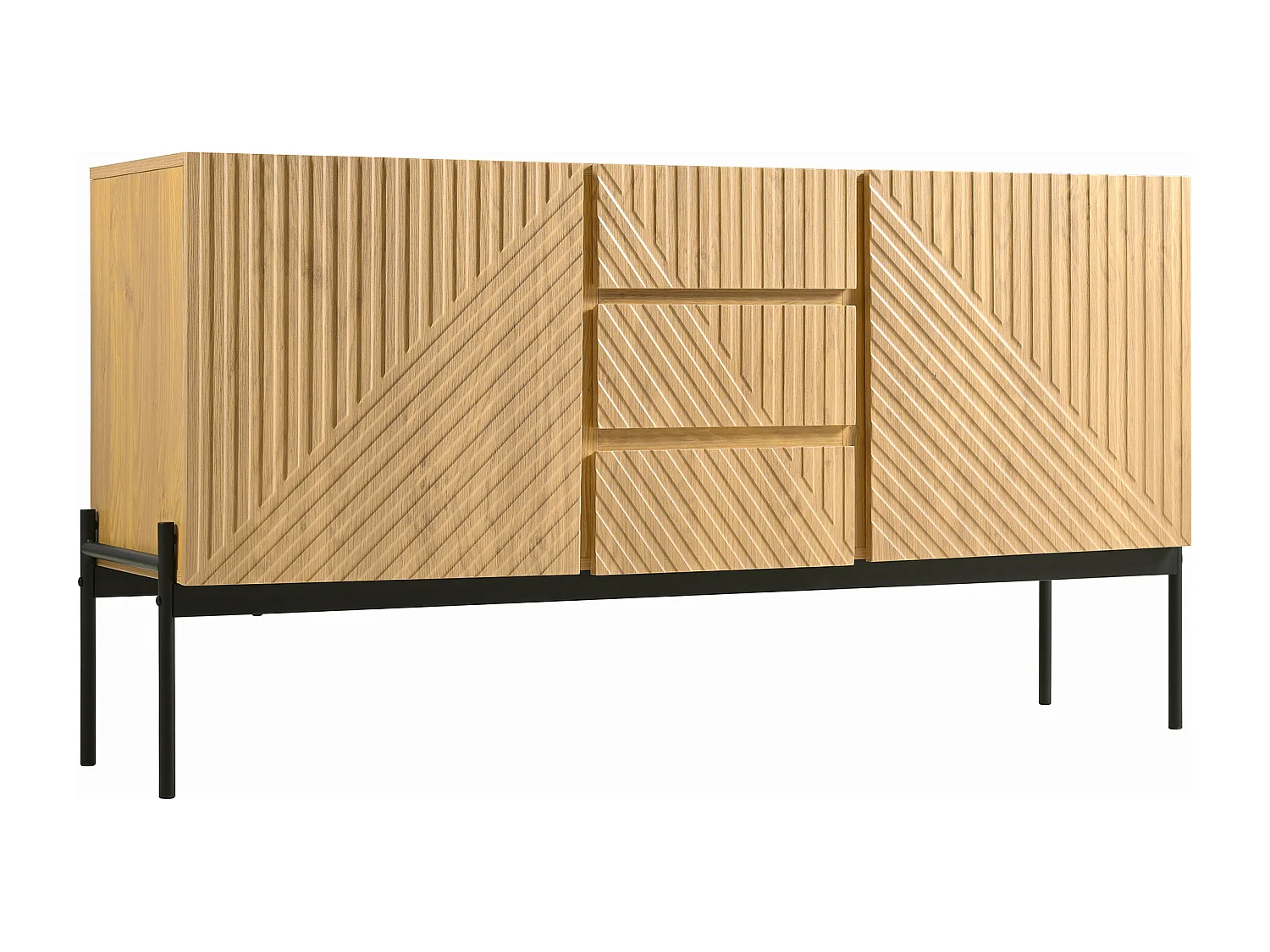 Commode en bois naturel avec 3 tiroirs et 2 portes, 75x40x140 Meuble fonctionnel