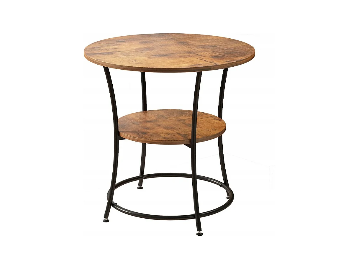Stolik kawowy ława industrialny okrągły do salonu z półką brąz loft 55 cm