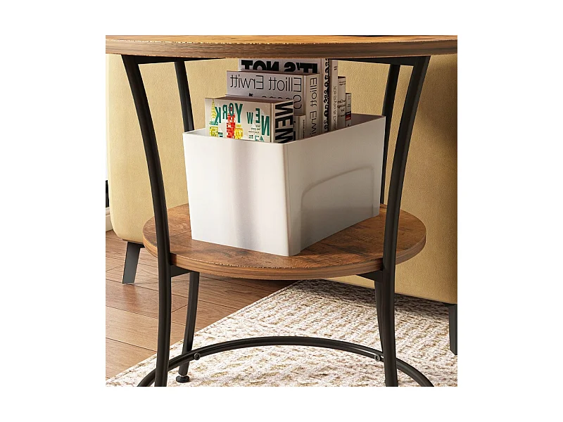 Stolik kawowy ława industrialny okrągły do salonu z półką brąz loft 55 cm