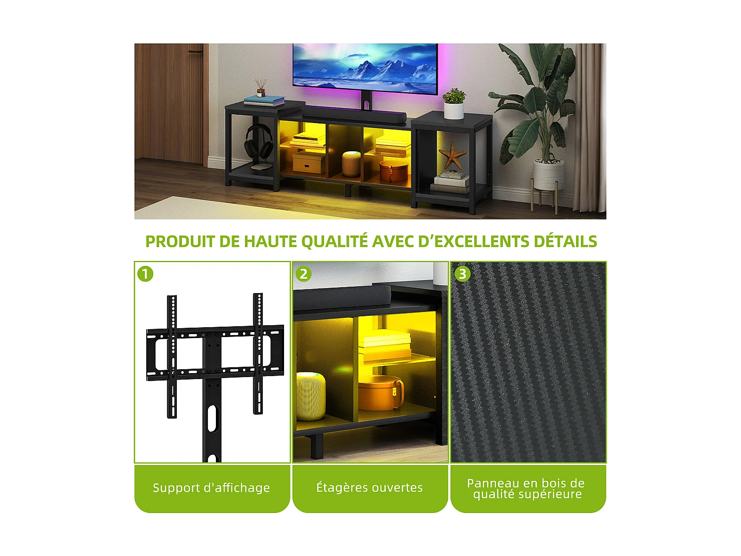 YITAHOME Meuble TV réglable de 104 à 174 cm avec support d'installation pour téléviseurs jusqu'à 70 pouces
