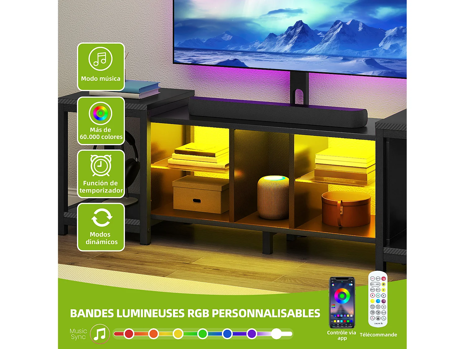 YITAHOME Meuble TV réglable de 104 à 174 cm avec support d'installation pour téléviseurs jusqu'à 70 pouces