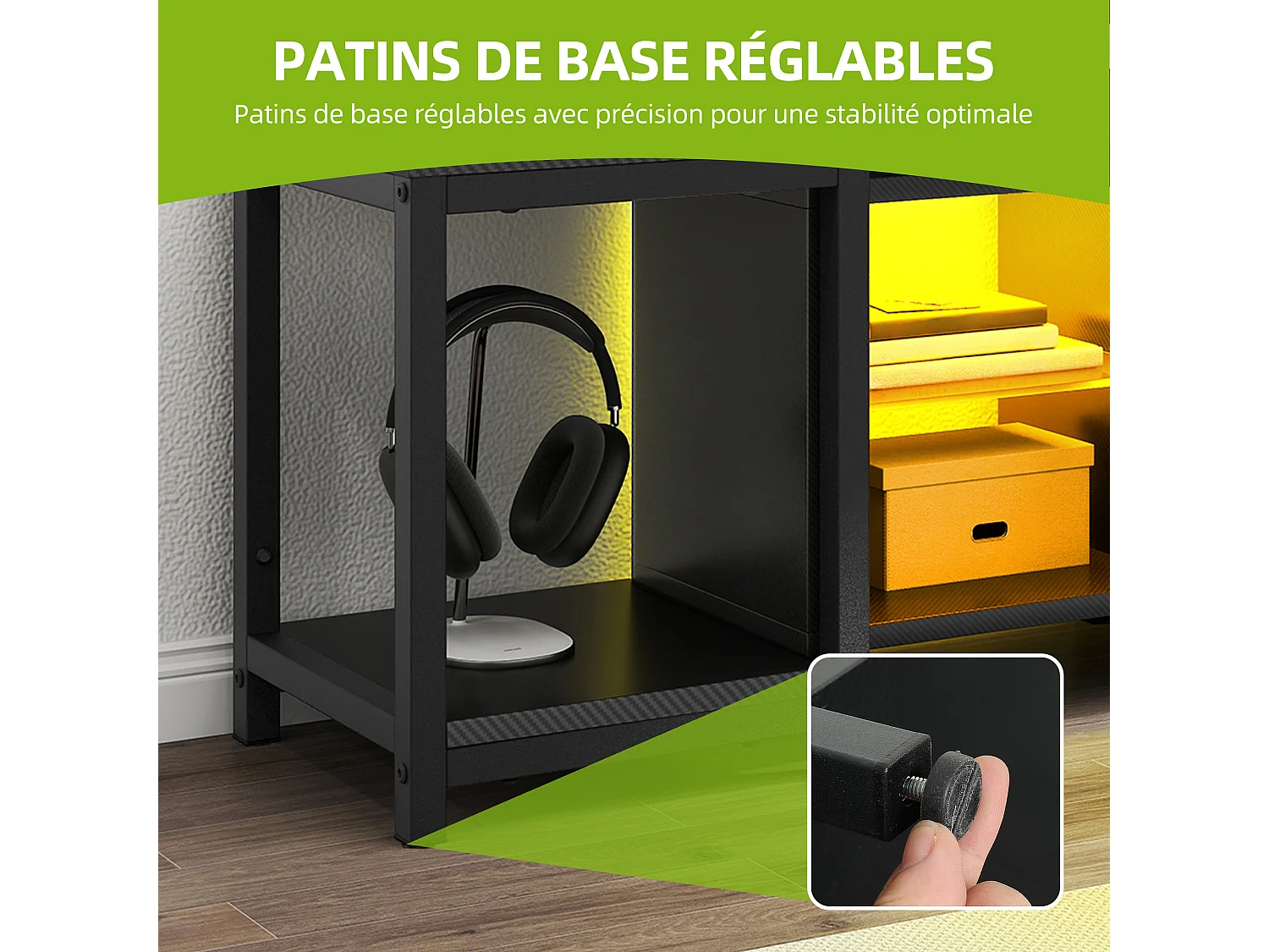 YITAHOME Meuble TV réglable de 104 à 174 cm avec support d'installation pour téléviseurs jusqu'à 70 pouces