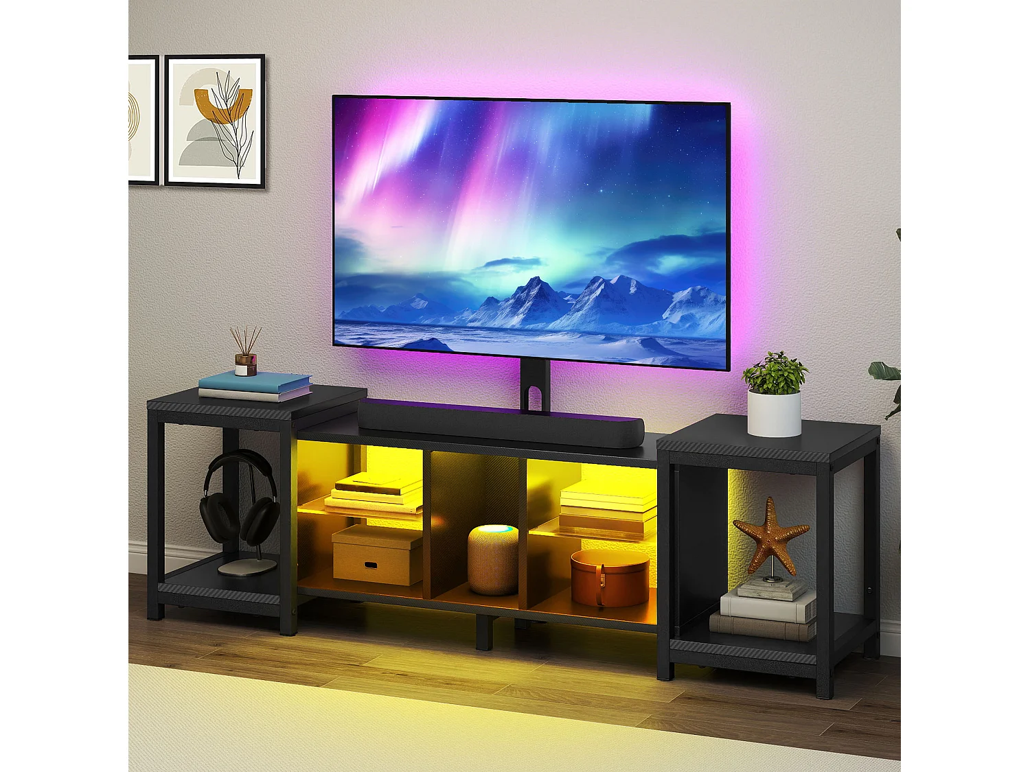 YITAHOME Meuble TV réglable de 104 à 174 cm avec support d'installation pour téléviseurs jusqu'à 70 pouces