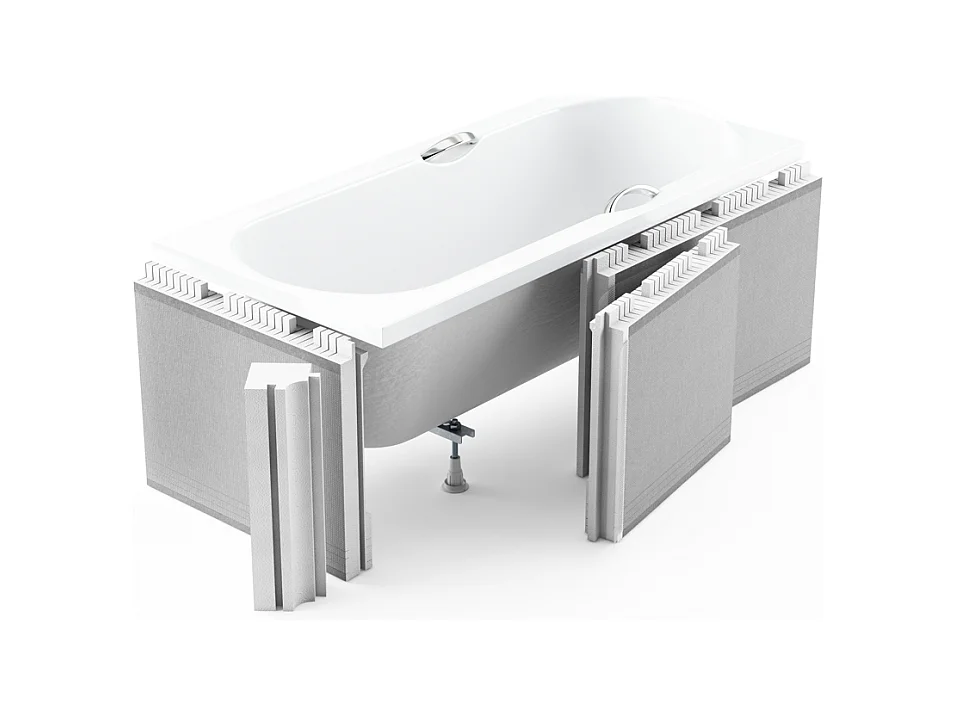 Baignoire rectangulaire 150x70 CLASSIC SLIM acrylique blanc + Habillage en polystyrène (4 cm) + Pieds + Vidage à chromé