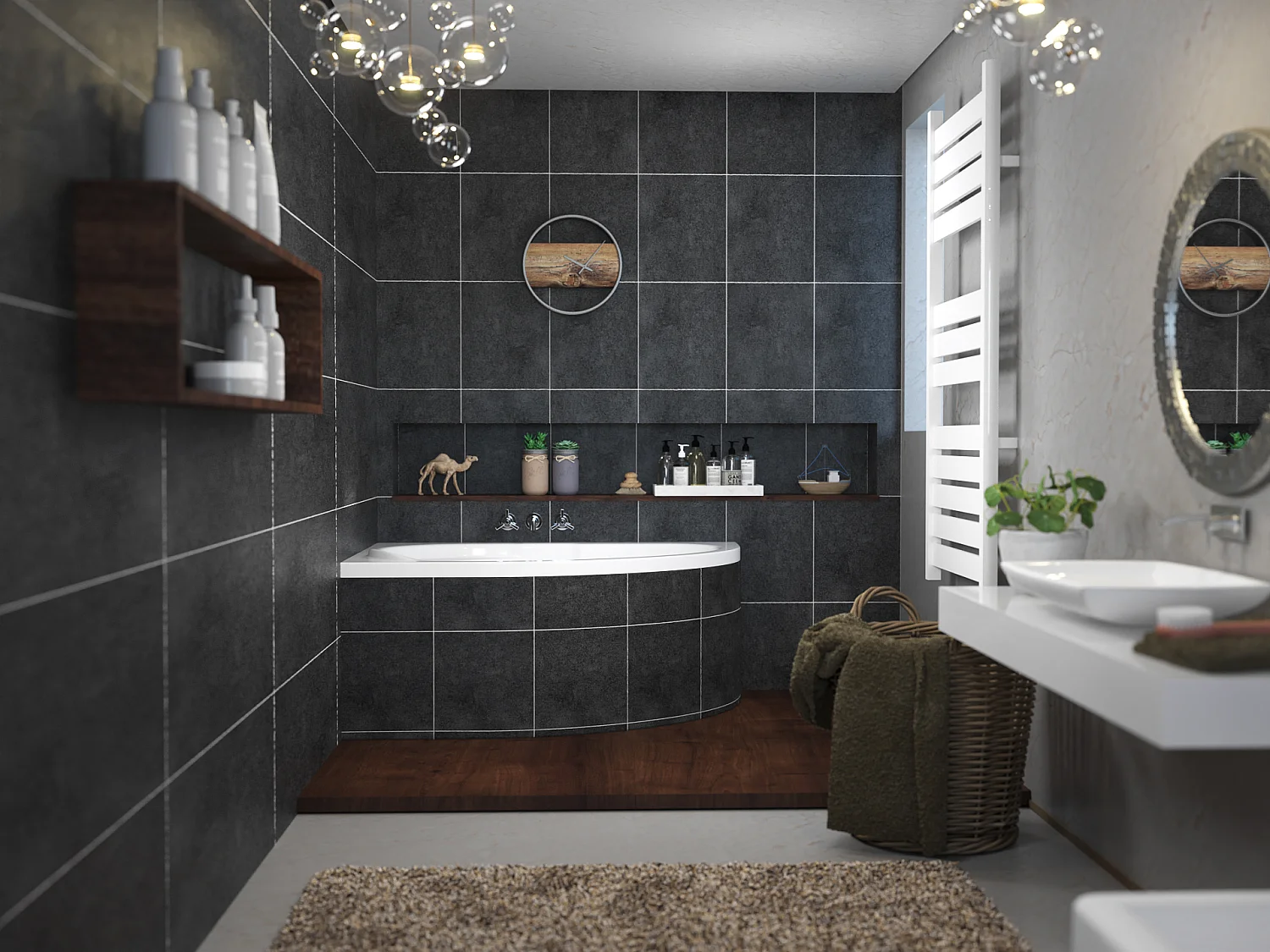 Baignoire asymétrique 130x85 Droite STANDARD acrylique blanc + Habillage en polystyrène + Pieds + Vidage à chromé