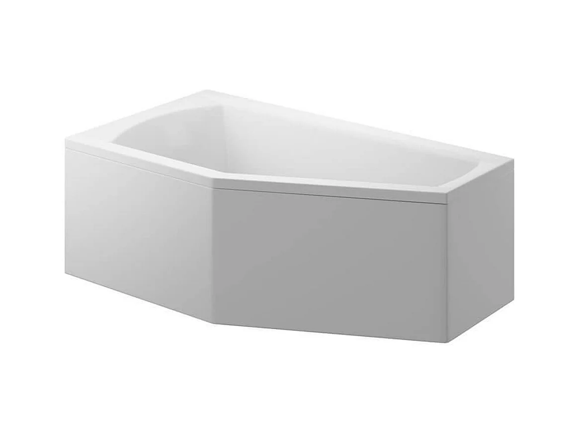 Baignoire asymétrique 150x90 Gauche SELENA acrylique blanc + avec Tablier + Pieds + Vidage à chromé