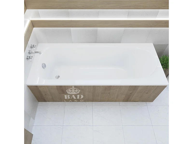 Baignoire rectangulaire 160x75 MEDIUM acrylique blanc + Habillage en polystyrène + Pieds + Vidage à chromé