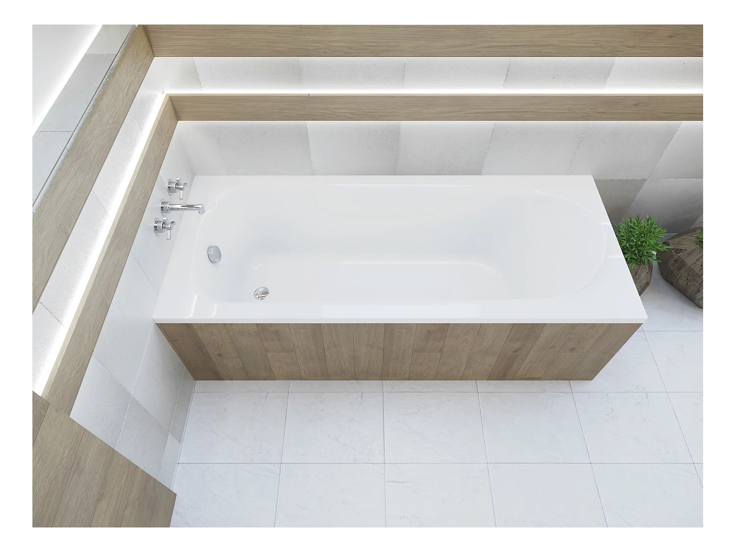 Baignoire rectangulaire 160x75 MEDIUM acrylique blanc + Habillage en polystyrène + Pieds + Vidage à chromé