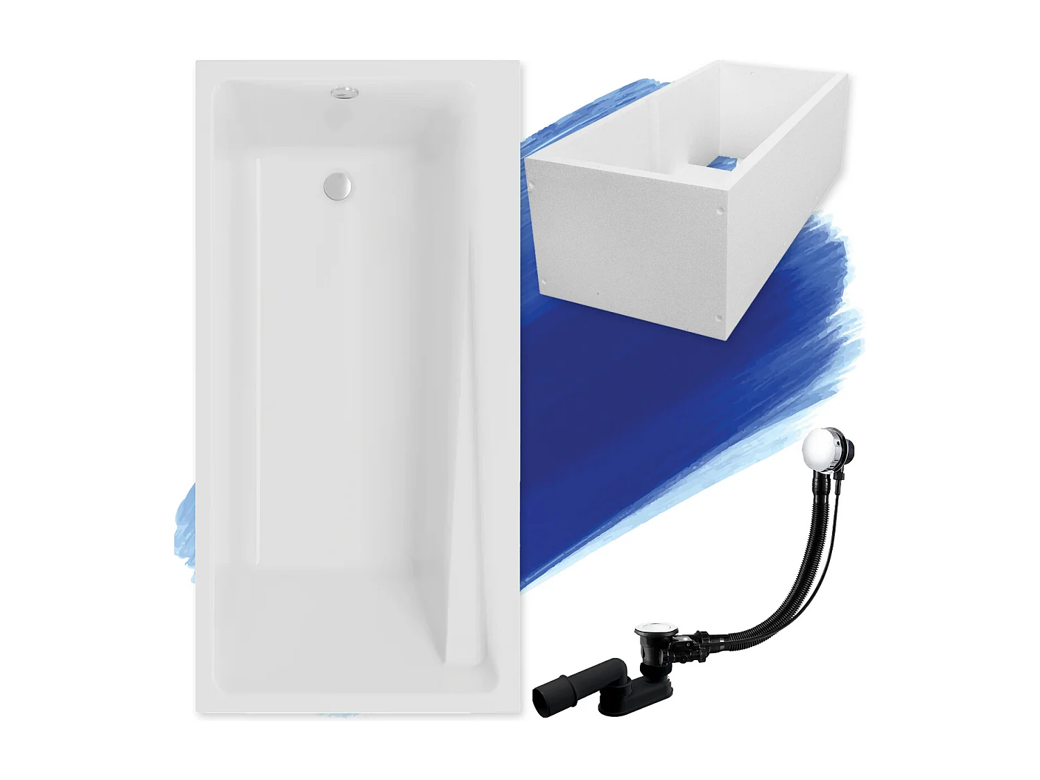 Badewanne Rechteck ELZA 160x75 mit Wannenträger | Ablauf & Füße GRATIS !