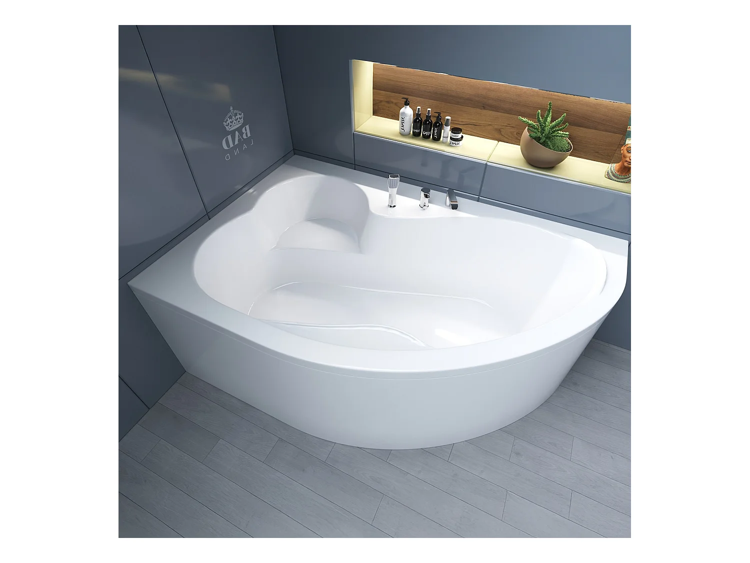 Hoekbad MEGA 160x105 rechts met acrylschort | Afvoer &amp; poten GRATIS!