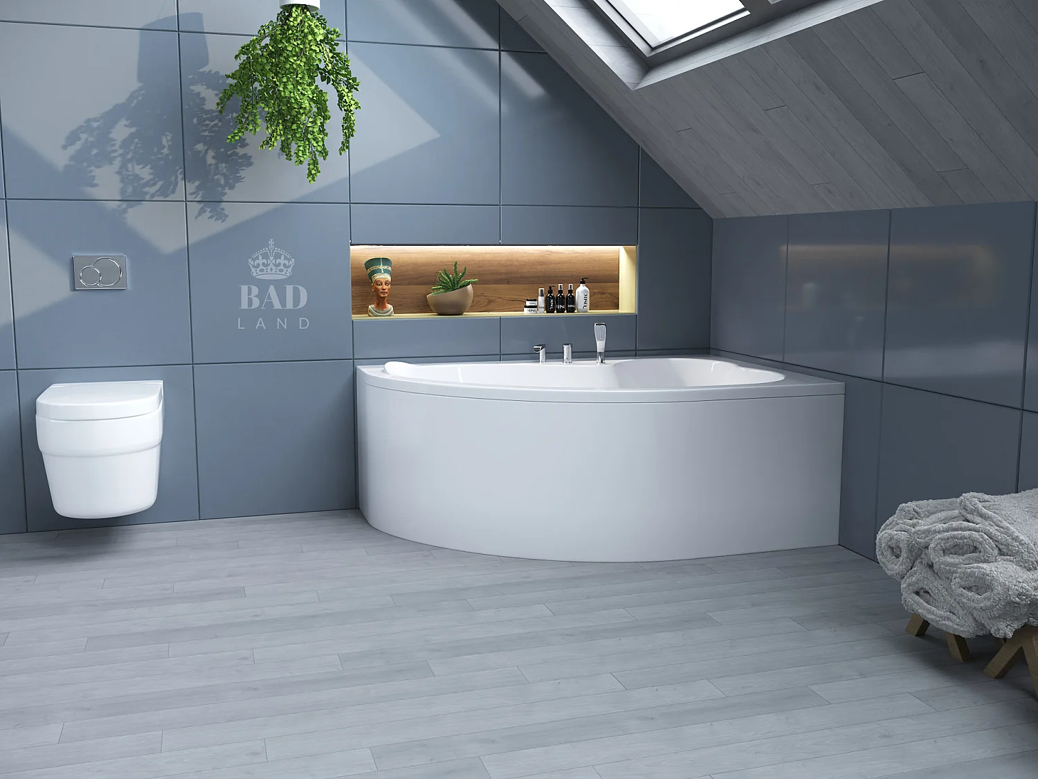 Baignoire asymétrique 160x105 Droite MEGA acrylique blanc + avec Tablier + Pieds + Vidage à chromé