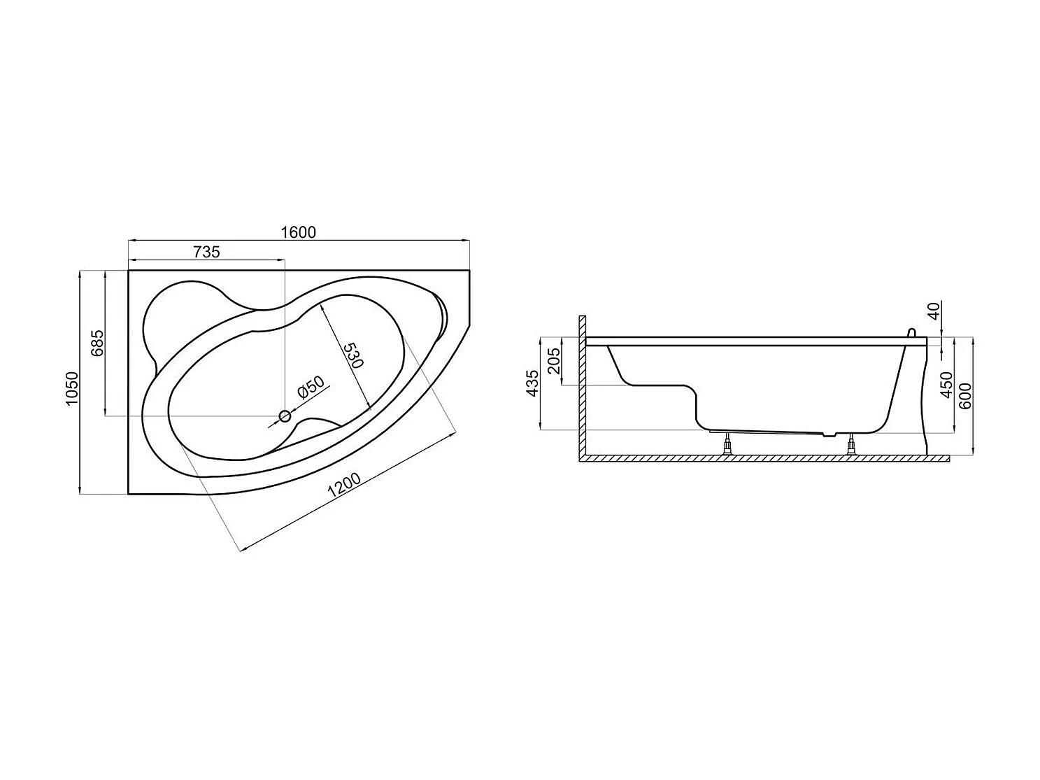 Badewanne Eckwanne MEGA 160x105 Rechts mit AcrylSchürze | Ablauf & Füße GRATIS !