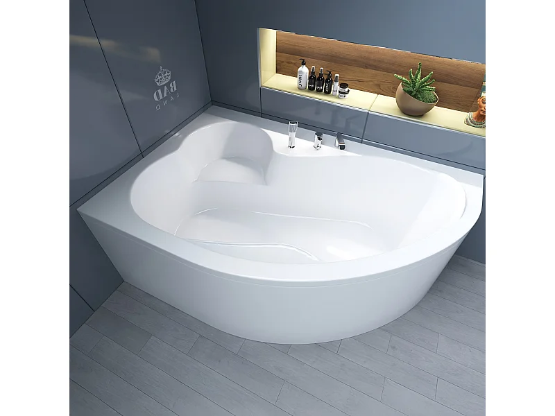 Hoekbad MEGA 160x105 rechts met acrylschort | Afvoer &amp; poten GRATIS!