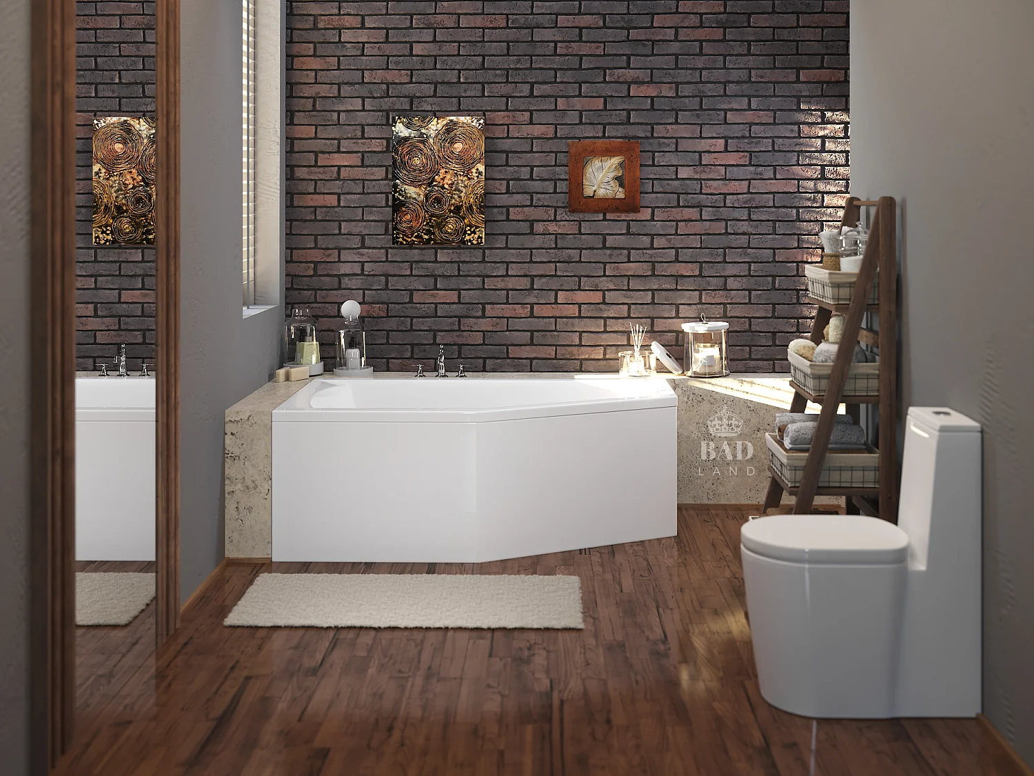 Baignoire asymétrique 160x90 Gauche SELENA acrylique blanc + avec Tablier + Pieds + Vidage à chromé