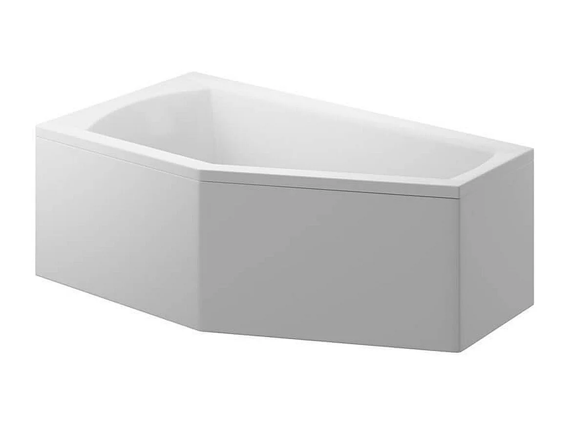 Baignoire asymétrique 160x90 Gauche SELENA acrylique blanc + avec Tablier + Pieds + Vidage à chromé