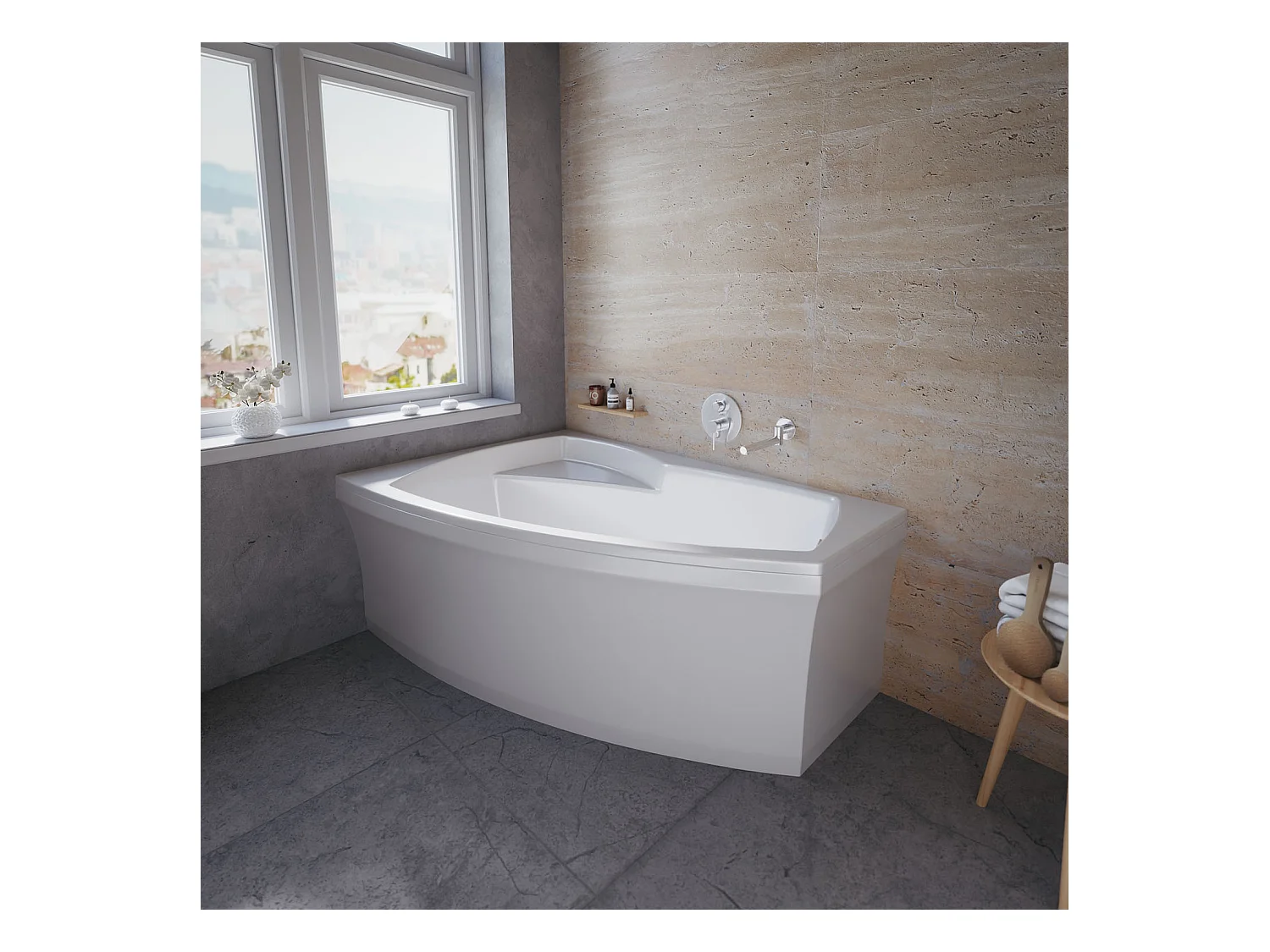 Badewanne Eckwanne FRIDA 160x105 Rechts mit AcrylSchürze | Ablauf & Füße GRATIS !
