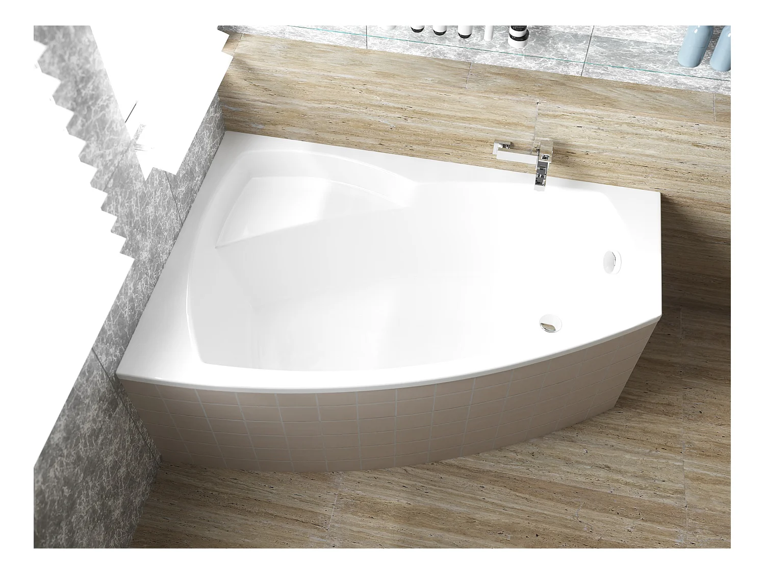 Badewanne Eckwanne FRIDA 150x100 Links mit Styroporverkleidung | Ablauf & Füße GRATIS !