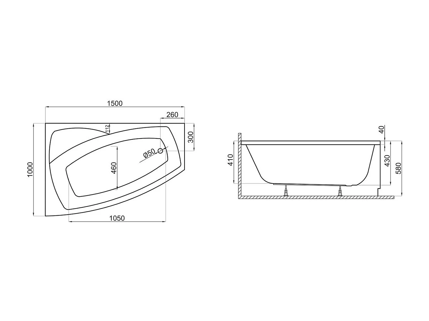 Badewanne Eckwanne FRIDA 150x100 Links mit Styroporverkleidung | Ablauf & Füße GRATIS !