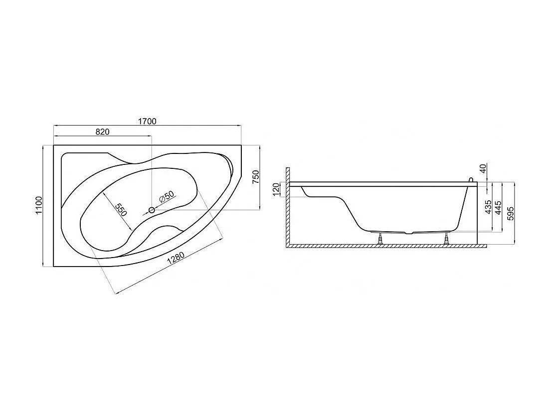 Badewanne Eckwanne DORA 170x110 Rechts | Ablauf & Füße GRATIS !